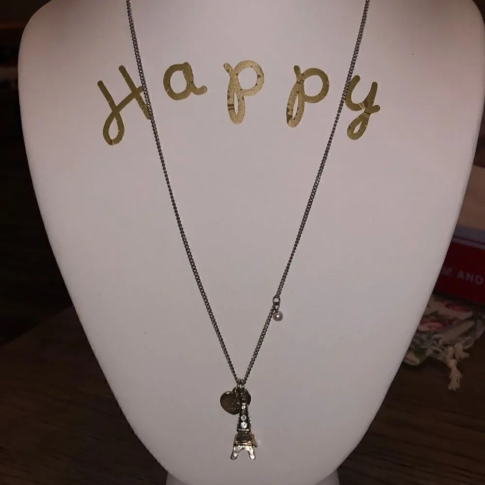 Anthropology necklace pearls with heart “I’m Yours” +Eiffel Tower + Ipsy…